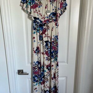 Pink Blush Floral Maxi Dress with Ruffle Sleeves